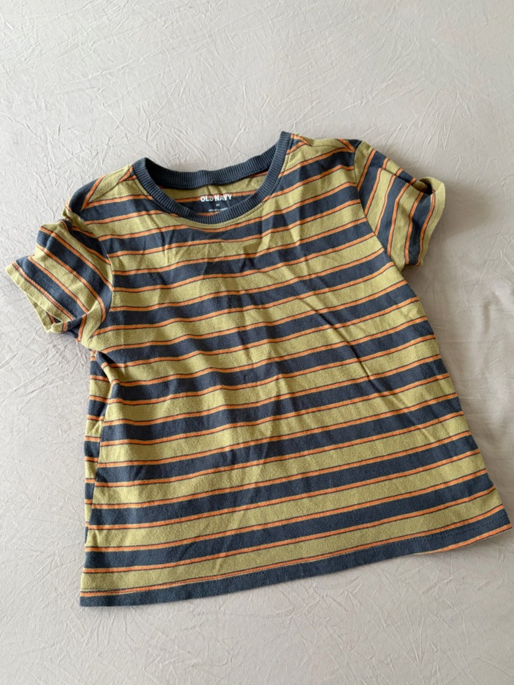 VGUC 5T Old Navy Olive Green & Navy Stripe Short Sleeve Kids Tee